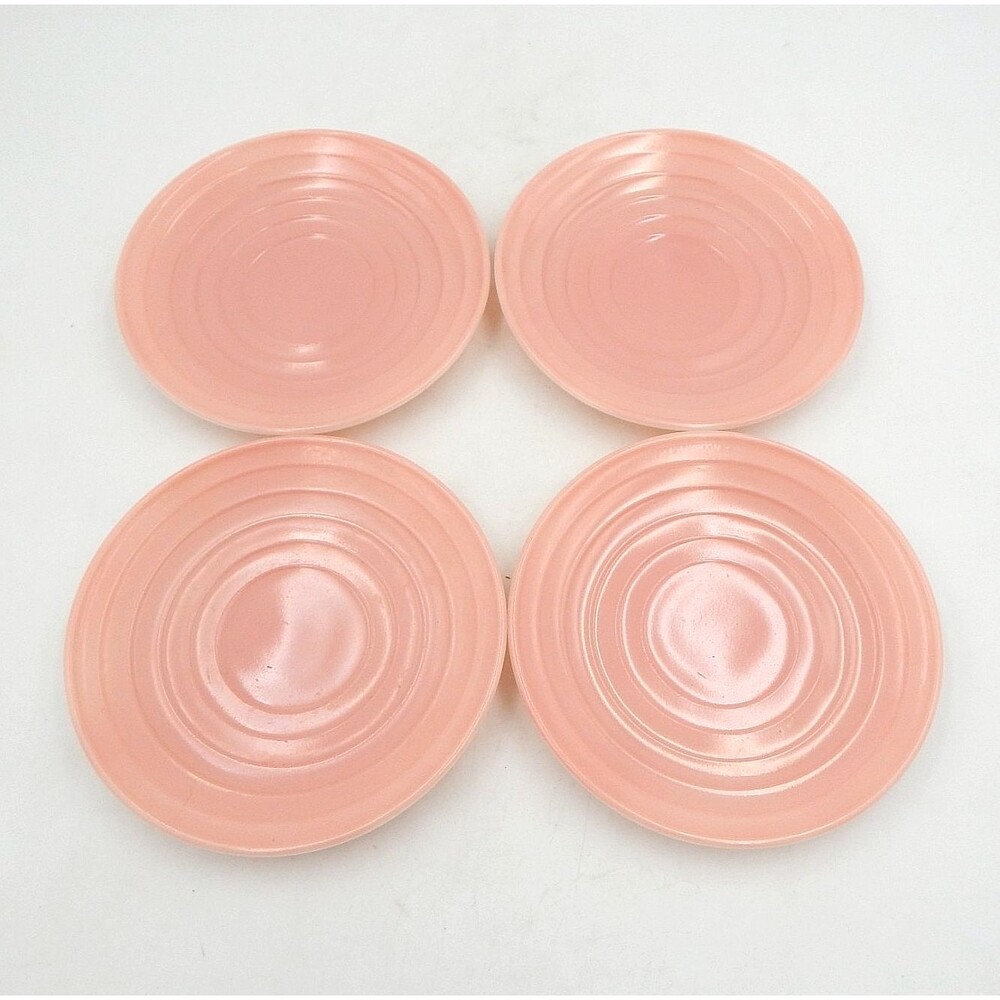 Hazel-Atlas Pink Moderntone Platonite Glass Saucers 6 Inch Set of 4